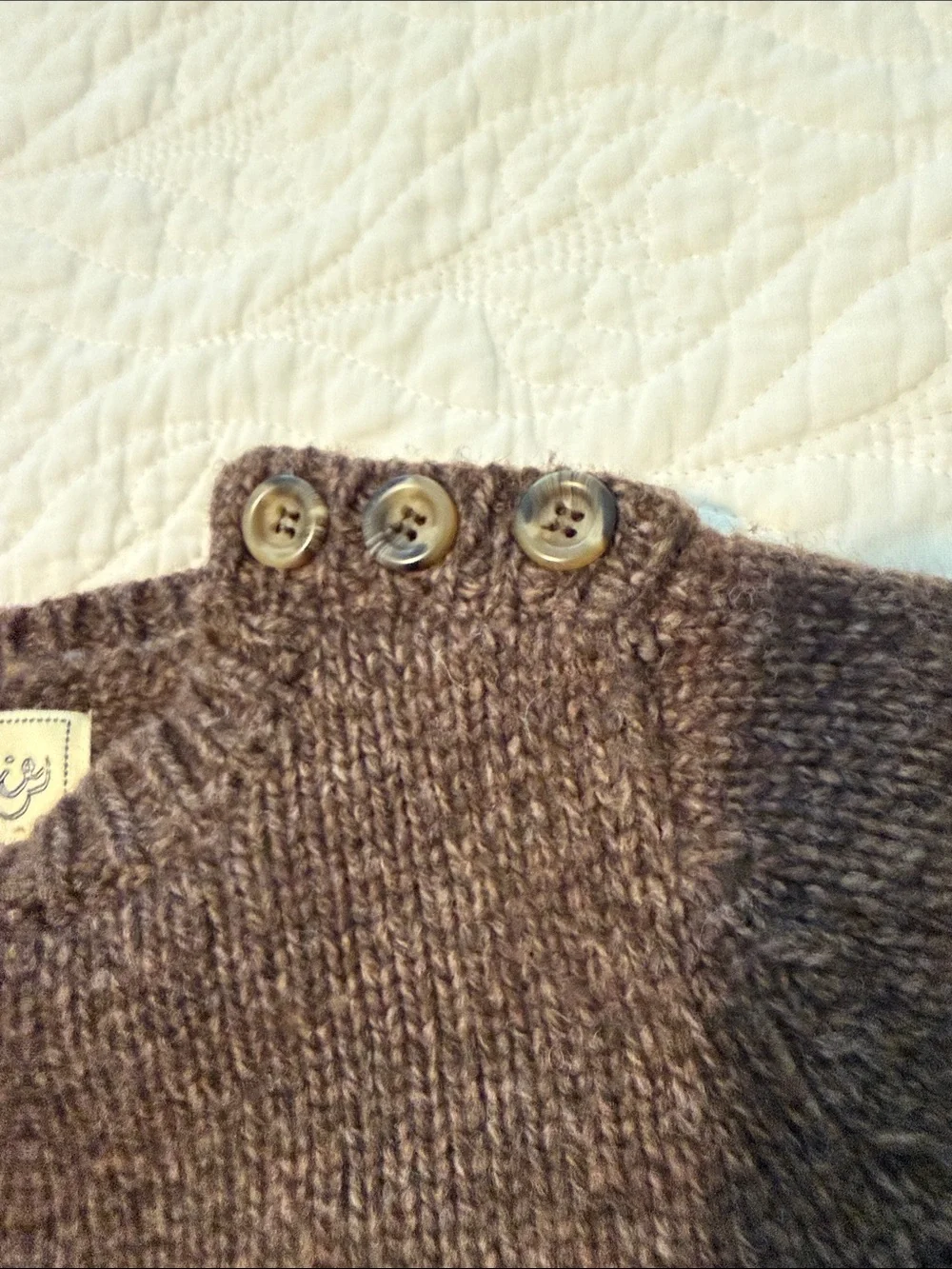 NWOT Elfie London Frog-In-Pocket Jumper Knit Brown Baby Sweater